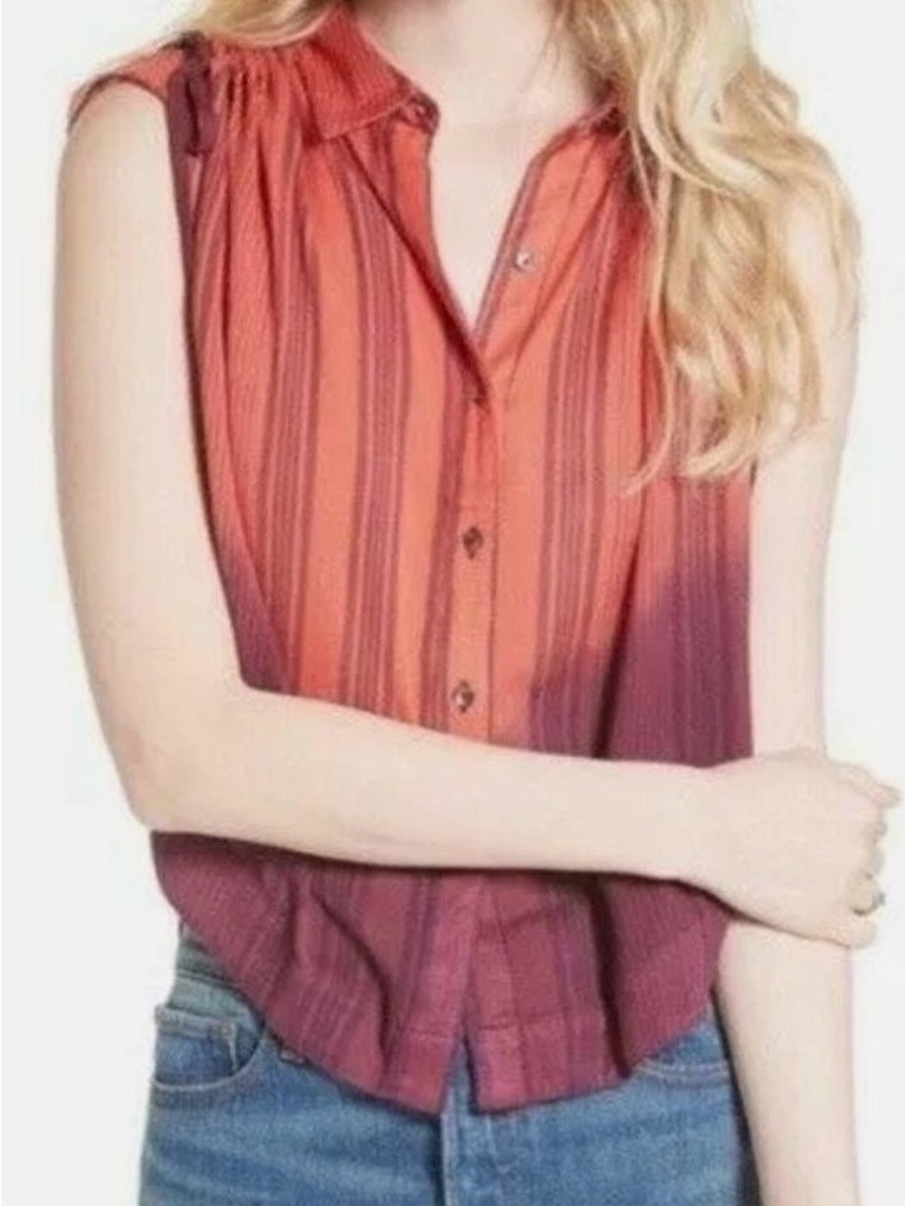 Free People Red Ombre Striped Button-Down Shirt